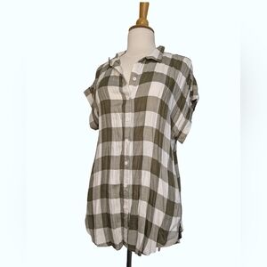 Alexander Jordan XL Plaid Button-Up Shirt in Olive and White Check Gingham Print